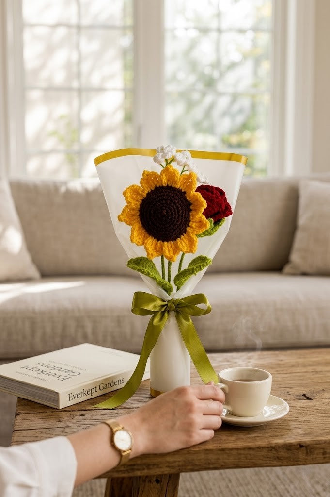 The bouquet held in the hand, showing its scale