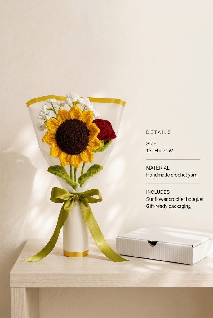 Close view of the crochet stems and wrapping